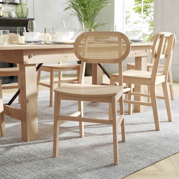 Flash Furniture Jacob Cane Rattan Dining and Event Chairs w/Solid Wood Frame and Seat, Natural, 2PK SK-220902-NAT-GG - main